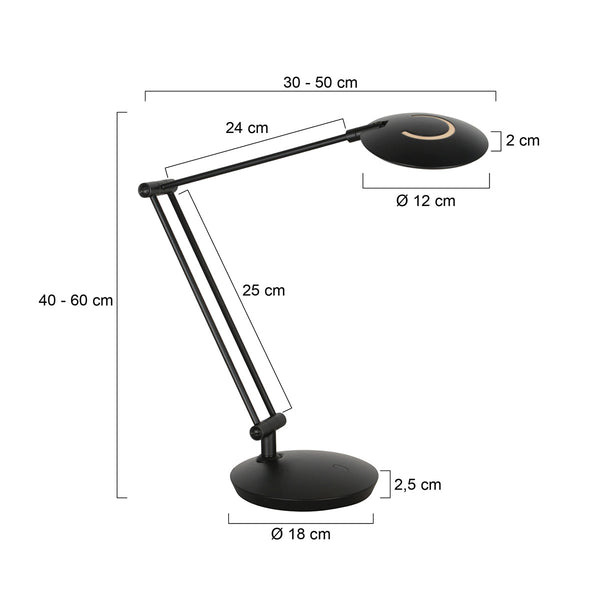 Zwarte tafellamp zenith 2 4393zw modern en richtbaar