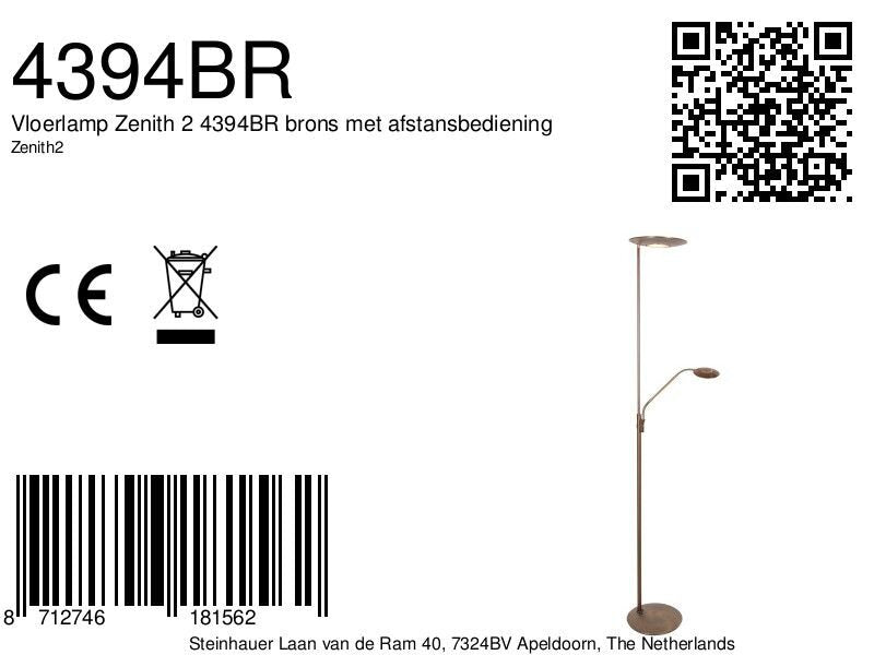Vloerlamp zenith 2 4394br brons met afstansbediening