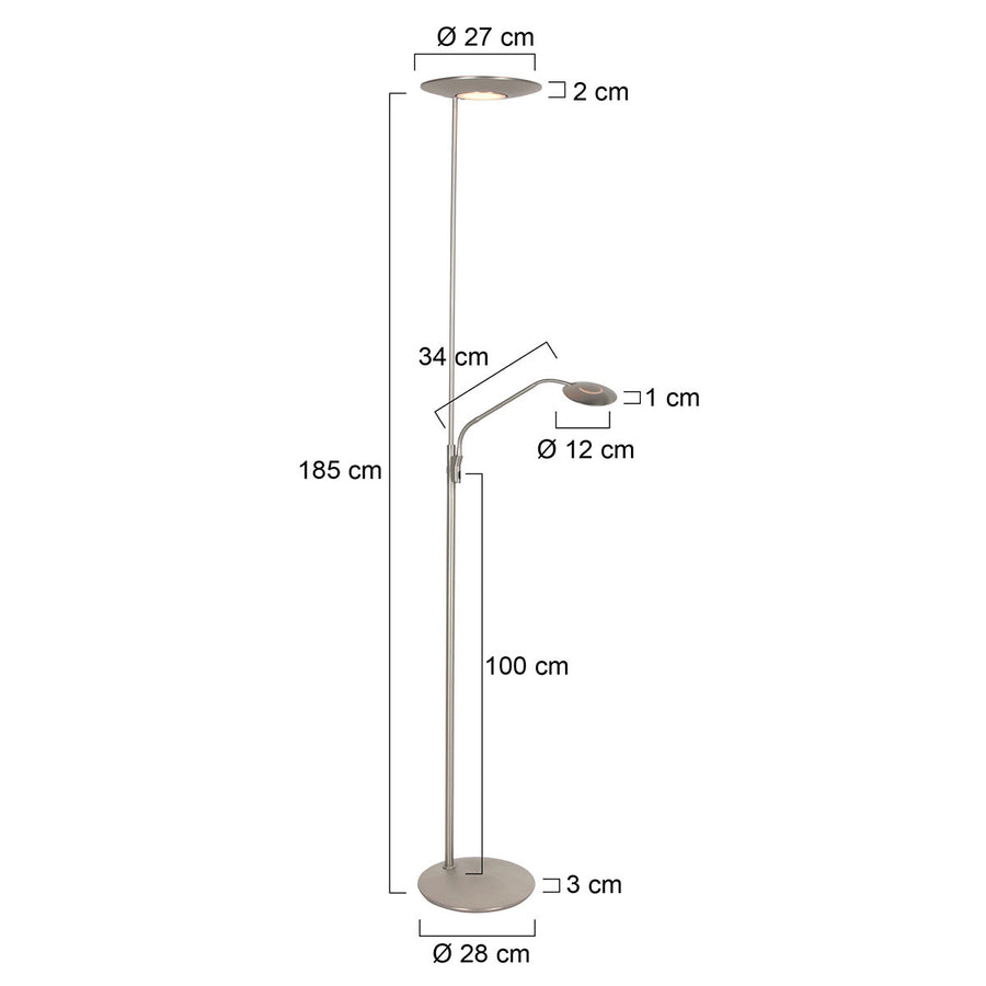 Vloerlamp zenith 2 4394st staal met uplight en leesarm