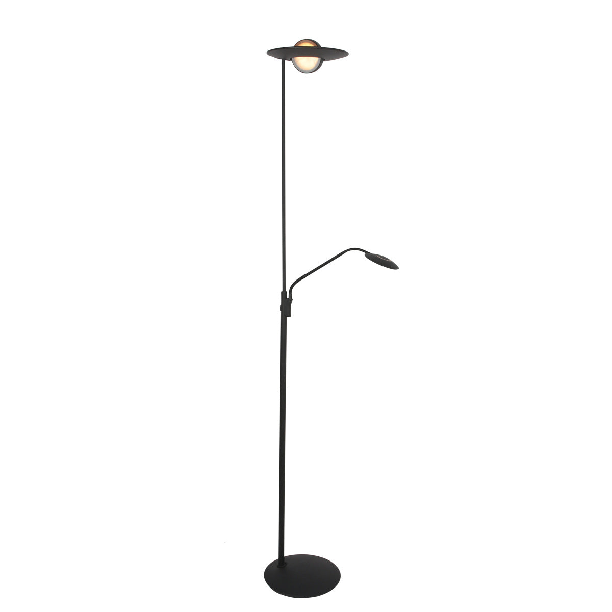Vloerlamp zenith 2 4394zw zwart met uplight en leesarm