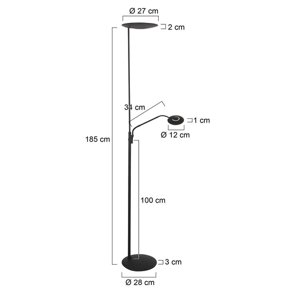 Vloerlamp zenith 2 4394zw zwart met uplight en leesarm