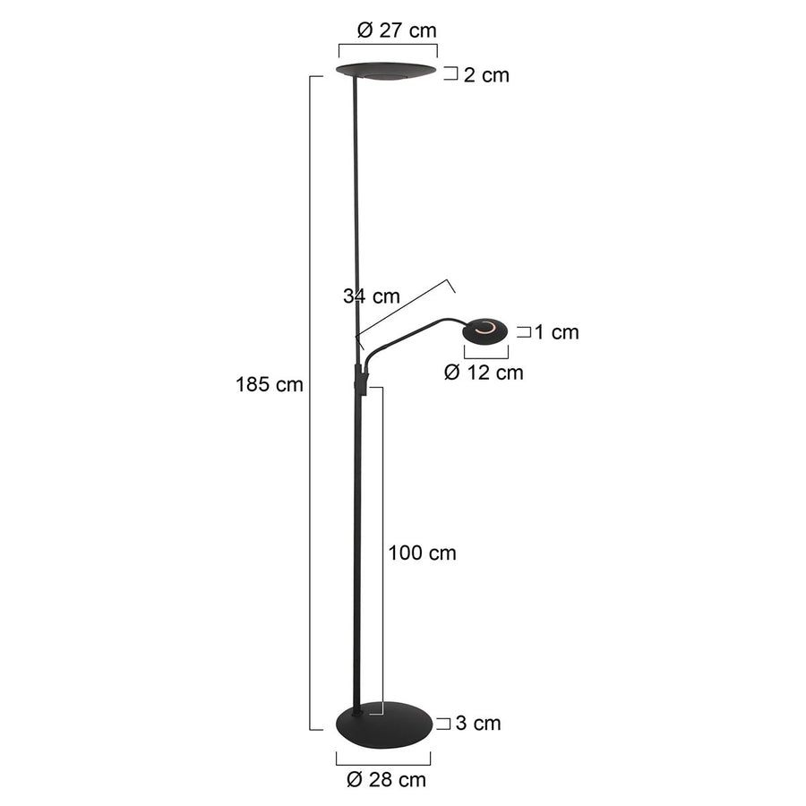 Vloerlamp zenith 2 4394zw zwart met uplight en leesarm