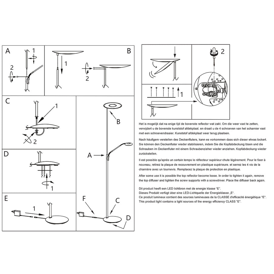 Vloerlamp zenith 2 4394zw zwart met uplight en leesarm