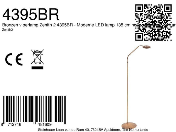 Bronzen vloerlamp zenith 2 4395br met lichtkleur instelbaar led licht