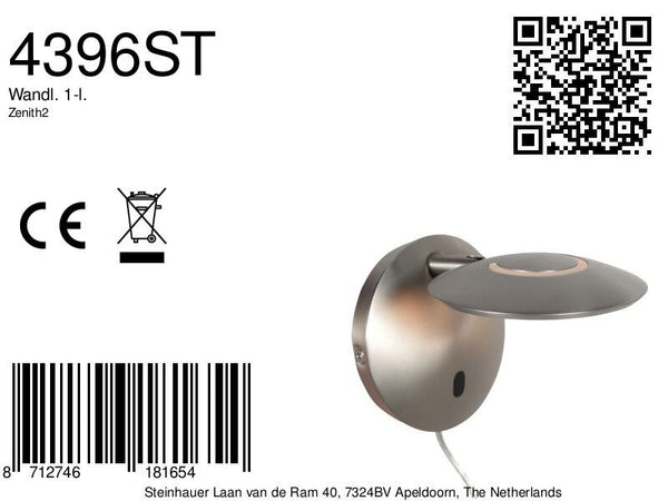 Stalen wandlamp zenith 2 4396st verstelbaar led design