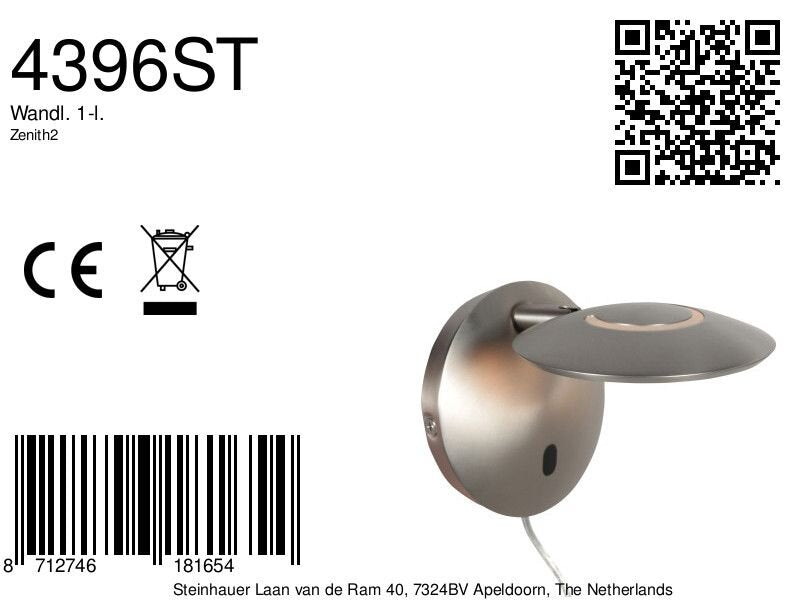 Stalen wandlamp zenith 2 4396st verstelbaar led design