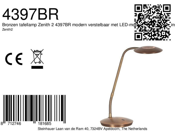 Bronzen tafellamp zenith 2 4397br modern en verstelbaar
