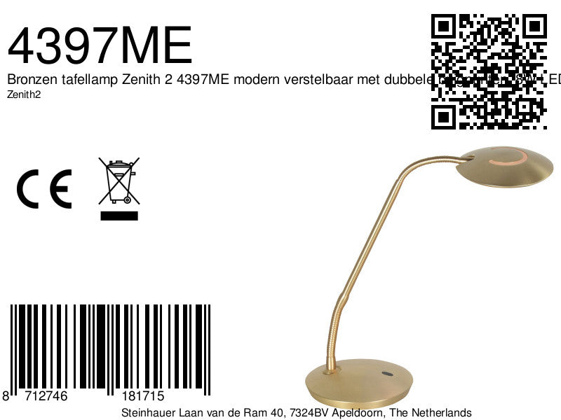 Tafellamp zenith 2 4397me modern, verstelbaar en lichtkleur instelbaar