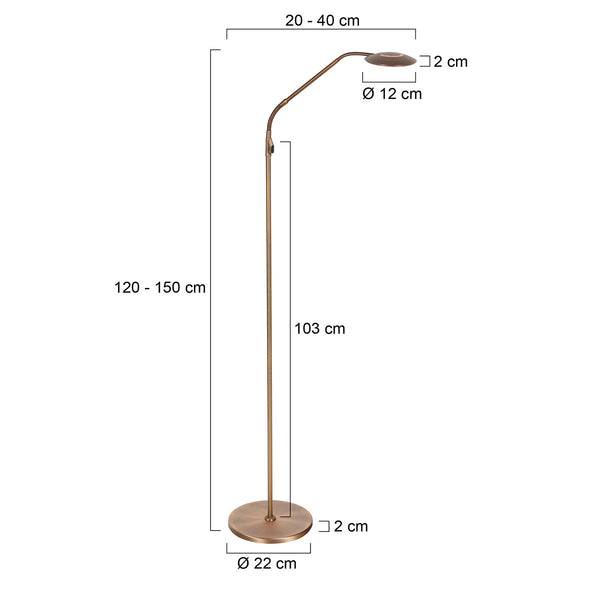 Vloerlamp zenith 2 accu 4398br geborsteld brons met flexarm