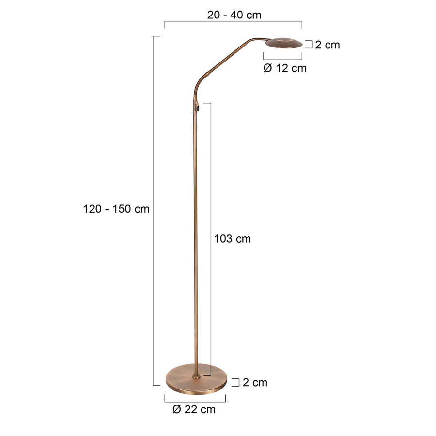 Vloerlamp zenith 2 accu 4398br geborsteld brons met flexarm