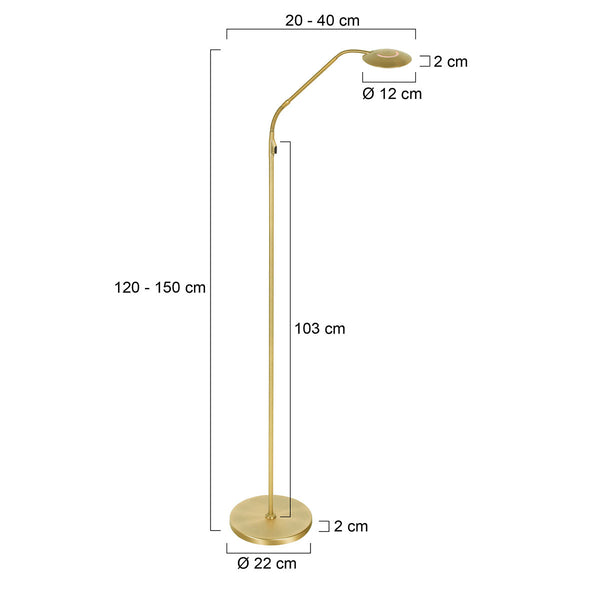 Vloerlamp zenith 2 accu 4398me geborsteld messing met flexarm