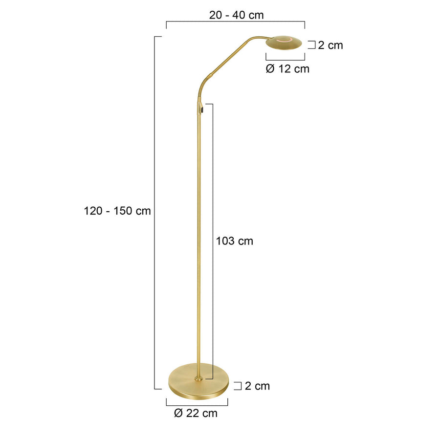 Vloerlamp zenith 2 accu 4398me geborsteld messing met flexarm
