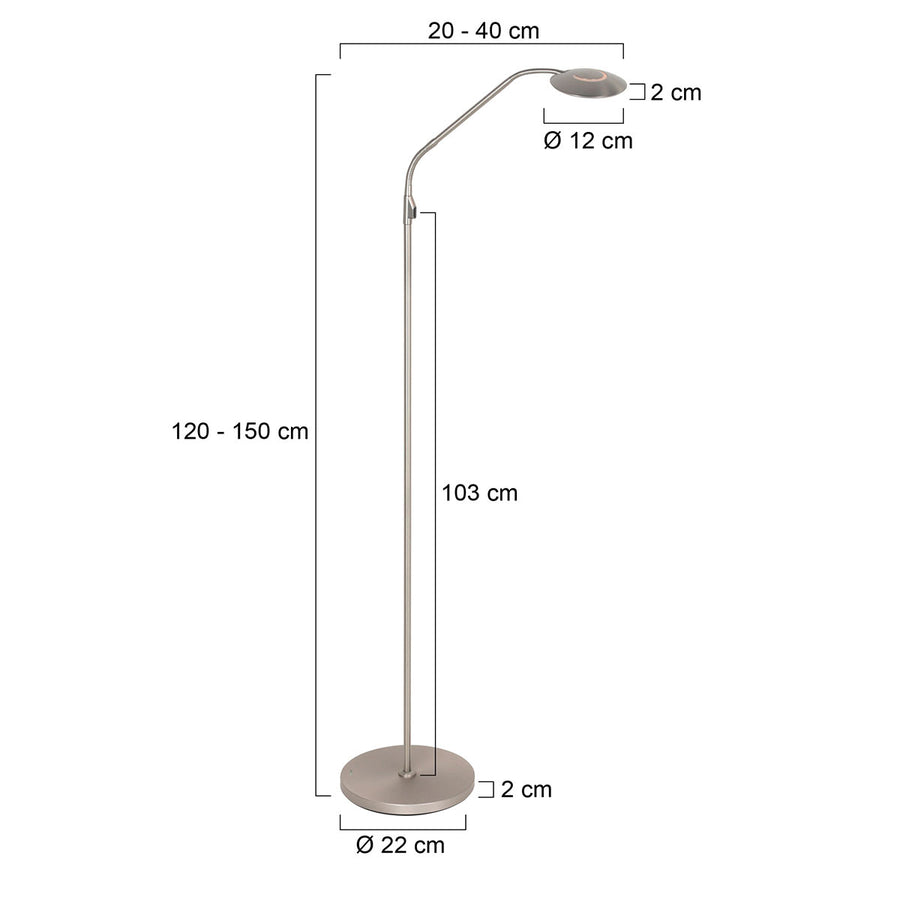 Vloerlamp zenith 2 accu 4398st geborsteld staal met flexarm