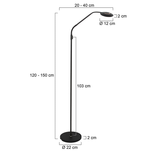 Vloerlamp zenith 2 accu 4398zw zwart met flexarm