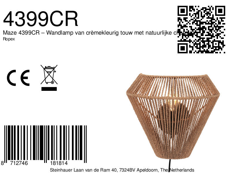 Ropex 4399cr – touw wandlamp met scandinavische sfeer