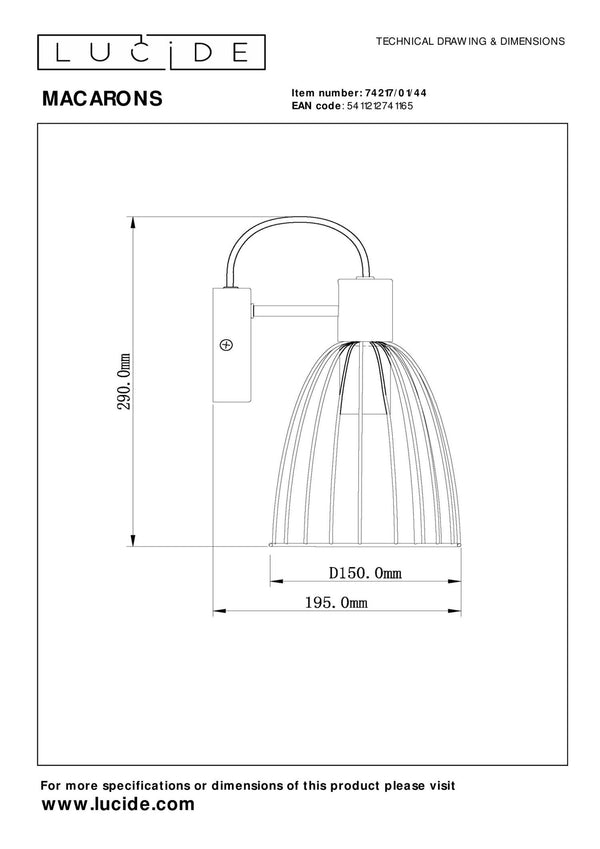 Lucide MACARONS wandlamp E27, okergeel