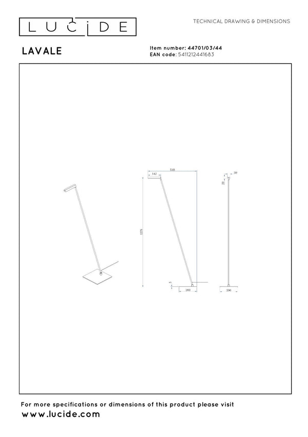 Lucide LAVALE dimbare LED-leesvloerlamp 3 W, okergeel