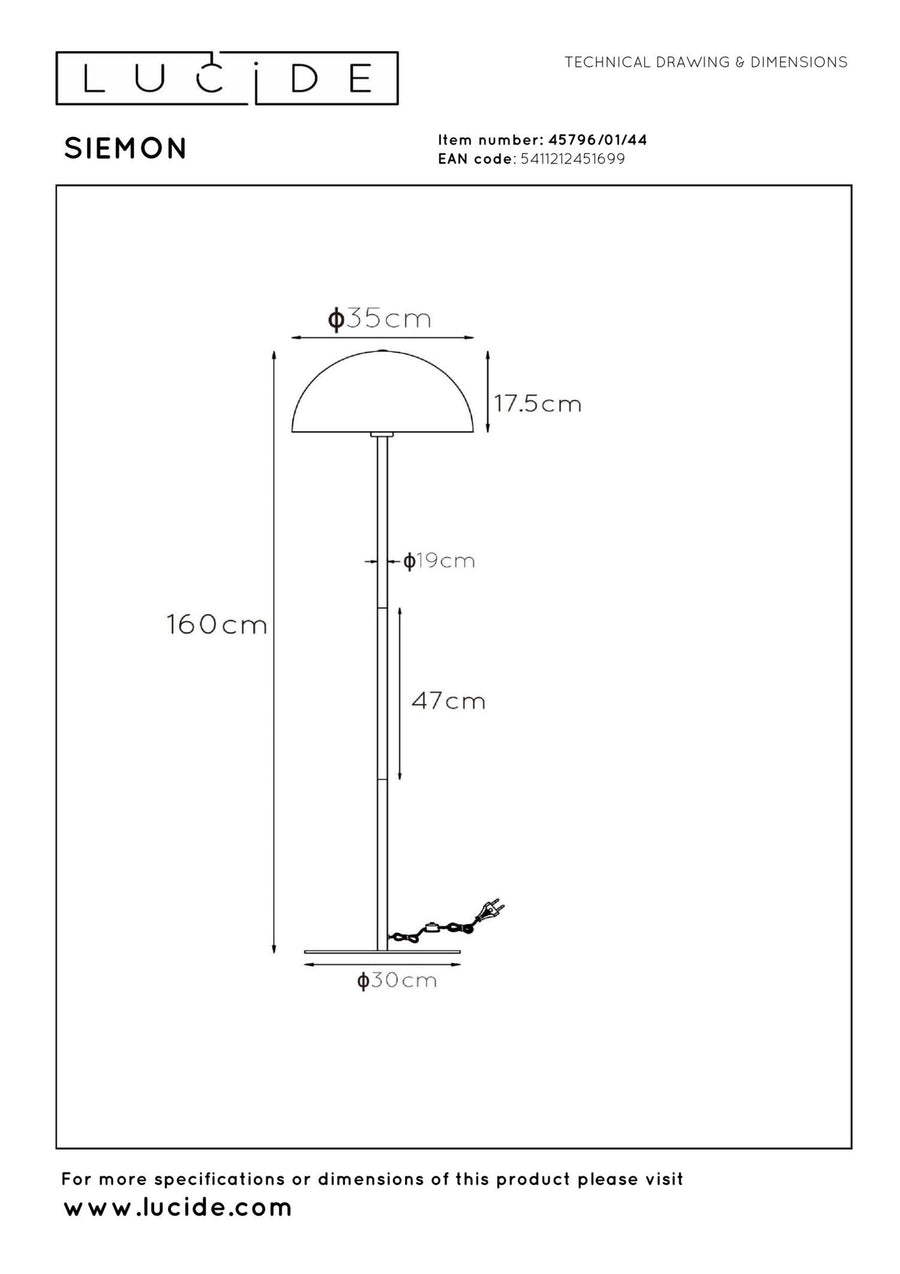 Lucide SIEMON vloerlamp Ø 35 cm, E27, okergeel