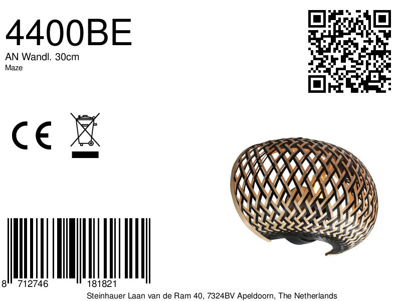 Maze 4400be - bamboe wandlamp in warme japandi sfeer