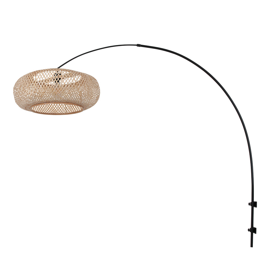 Zwarte boog wandlamp 4404ZW met naturel bamboe kap K2000HS