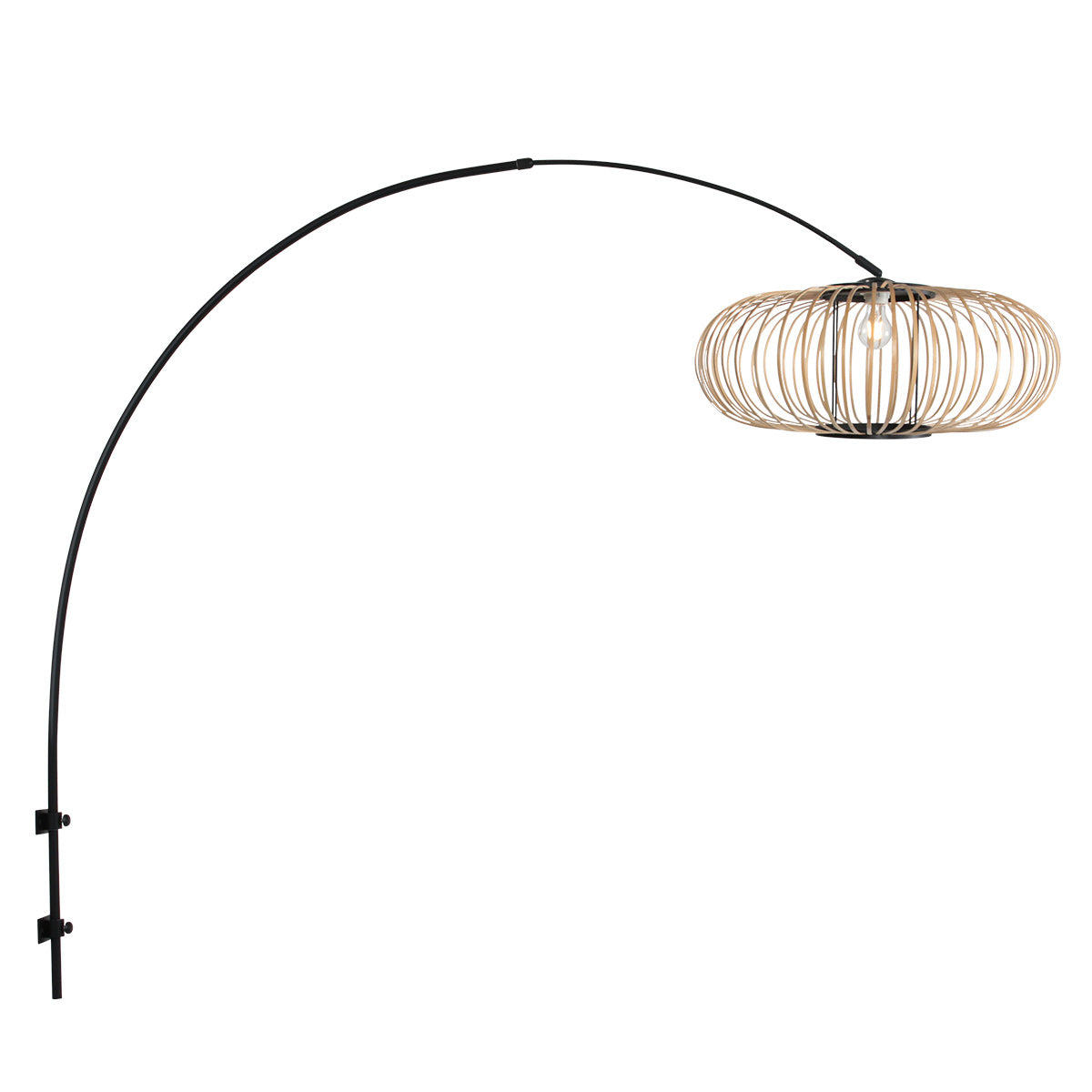 Boog wandlamp sparkled light 4408zw zwart met bamboe kap