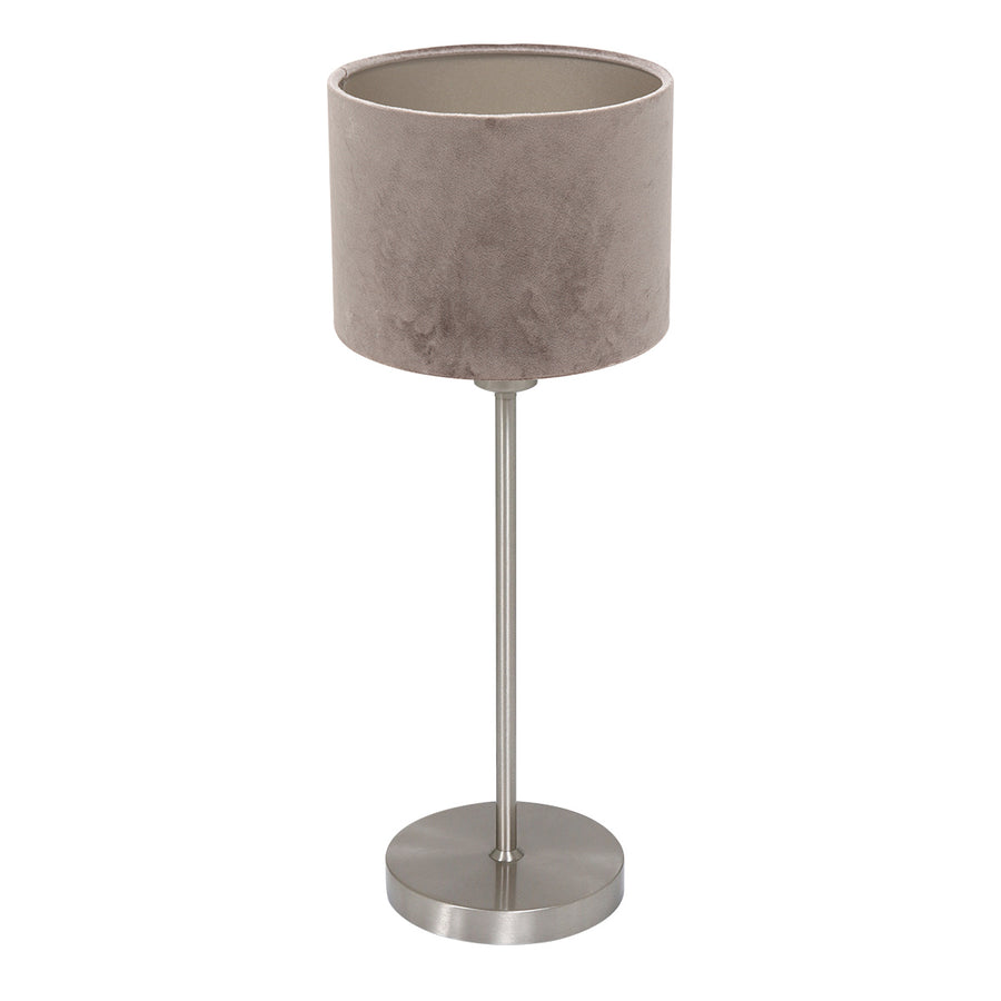 Tafellamp noor 4412st – geborsteld staal met taupe velours kap