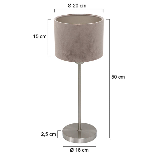 Tafellamp noor 4412st – geborsteld staal met taupe velours kap