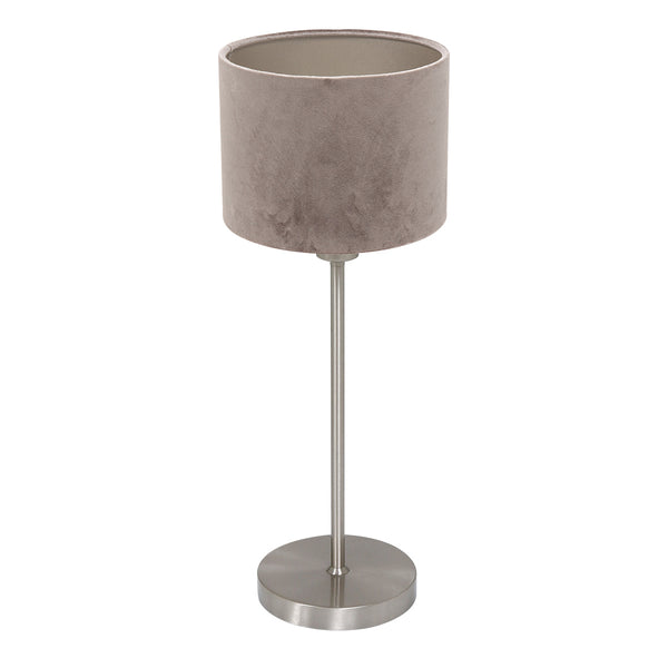 Tafellamp noor 4412st – geborsteld staal met taupe velours kap