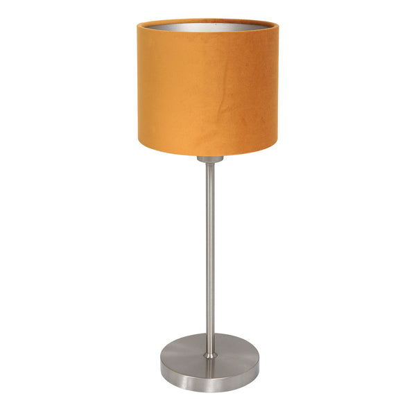Tafellamp noor 4413st – geborsteld staal met gouden velours kap