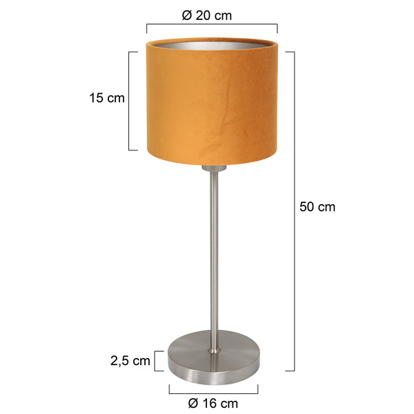 Tafellamp noor 4413st – geborsteld staal met gouden velours kap