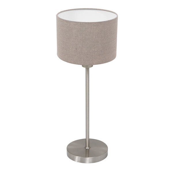 Tafellamp noor 4415st – geborsteld staal met taupe linnen kap
