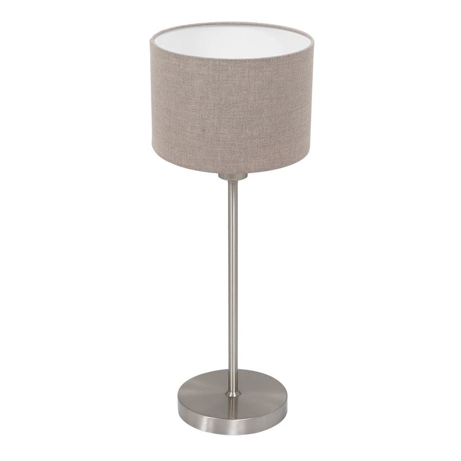 Tafellamp noor 4415st – geborsteld staal met taupe linnen kap