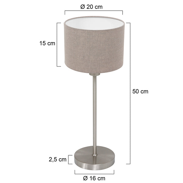 Tafellamp noor 4415st – geborsteld staal met taupe linnen kap