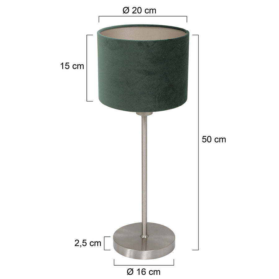 Tafellamp noor 4416st – geborsteld staal met groene velours kap