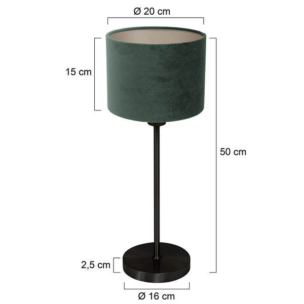 Tafellamp noor 4427zw – zwart staal met groene velours kap (greenwave collectie)