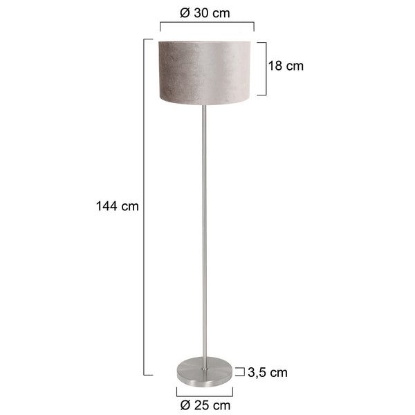 Vloerlamp noor 4430st – geborsteld staal met grijze velours kap