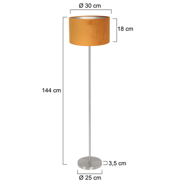 Vloerlamp noor 4431st – goud velours kap met geborsteld staal
