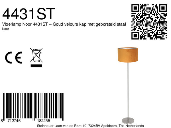Vloerlamp noor 4431st – goud velours kap met geborsteld staal