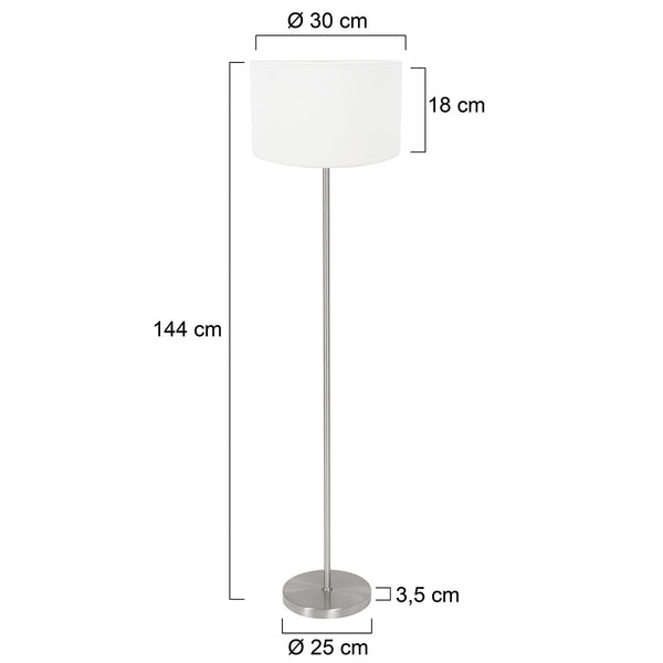 Vloerlamp noor 4432st – geborsteld staal met grof wit linnen kap