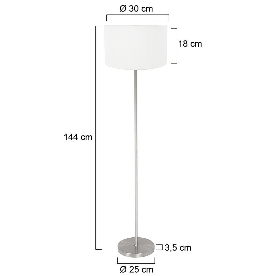 Vloerlamp noor 4432st – geborsteld staal met grof wit linnen kap