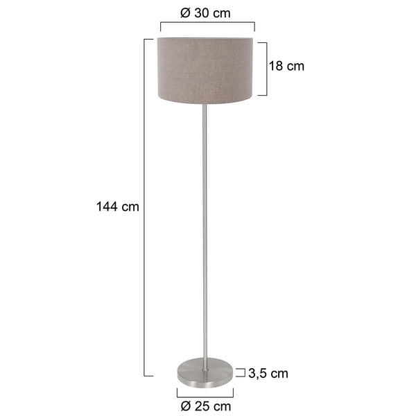 Vloerlamp noor 4433st – geborsteld staal met taupe linnen kap