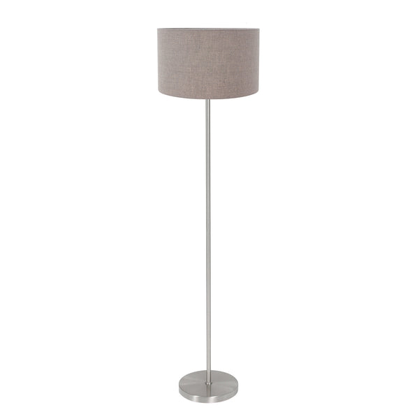 Vloerlamp noor 4433st – geborsteld staal met taupe linnen kap