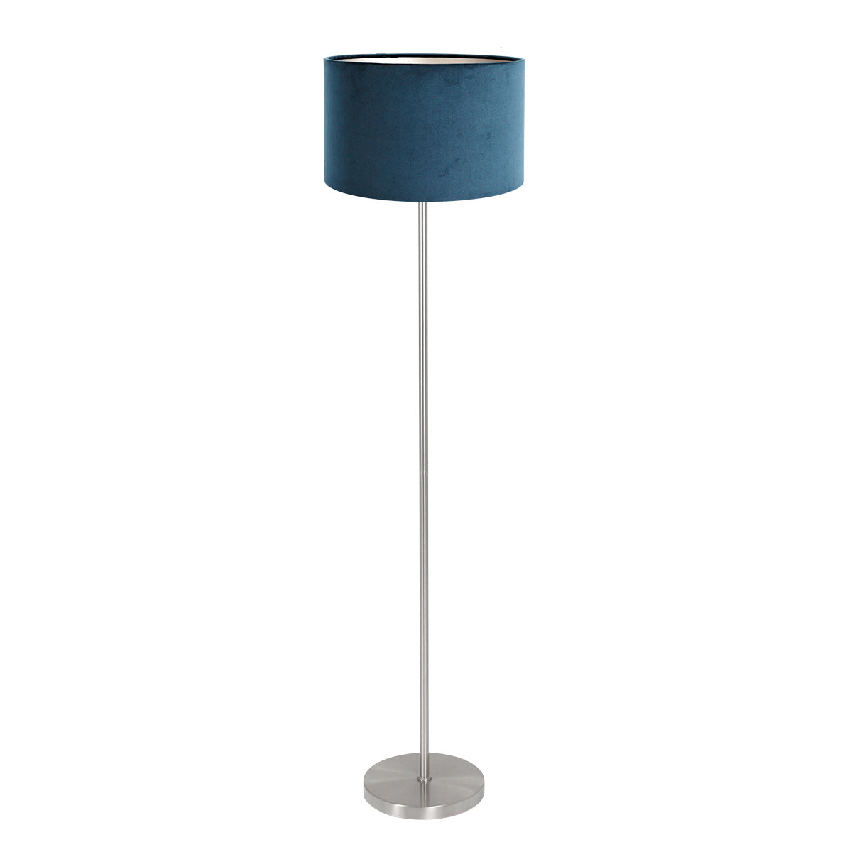 Vloerlamp noor 4435st – geborsteld staal met blauwe velours kap