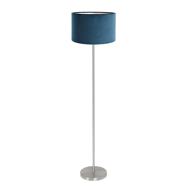Vloerlamp noor 4435st – geborsteld staal met blauwe velours kap