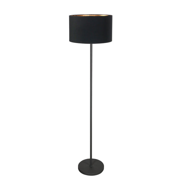 Vloerlamp noor 4436zw – zwart armatuur met zwarte linnen kap