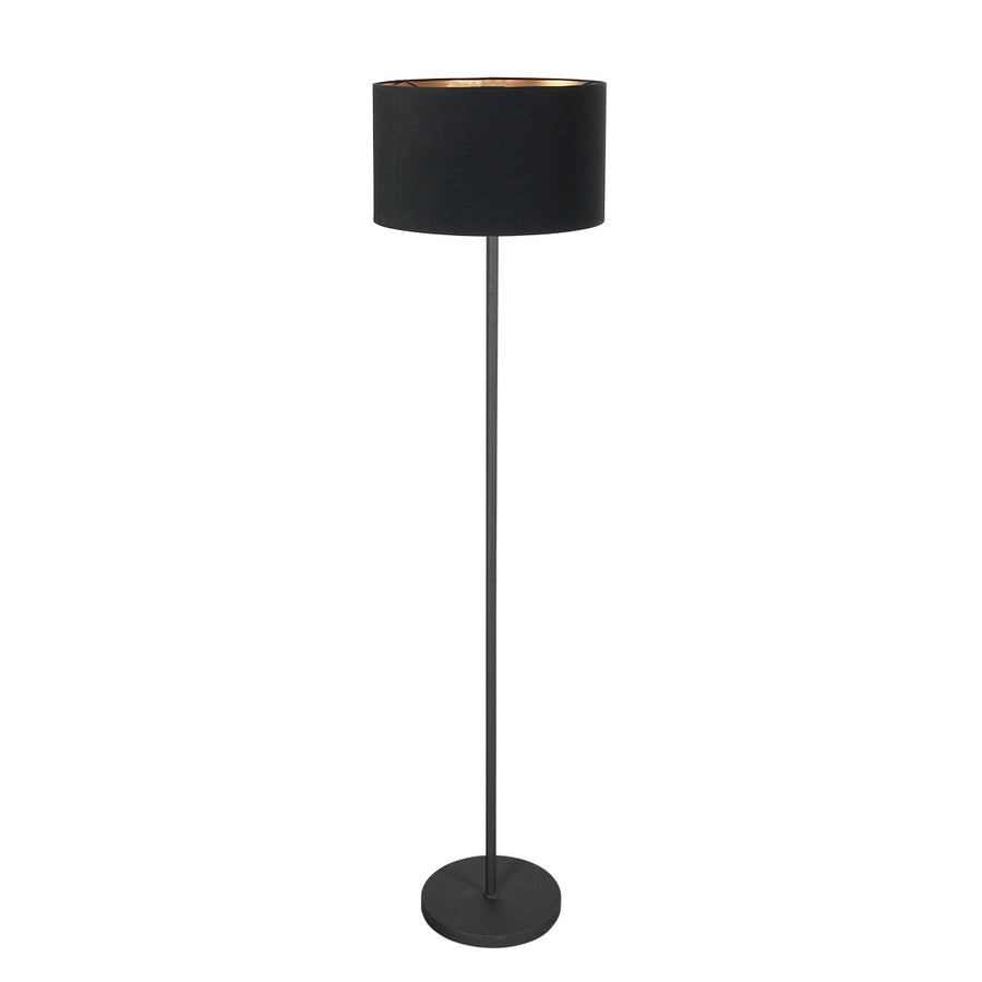 Vloerlamp noor 4436zw – zwart armatuur met zwarte linnen kap