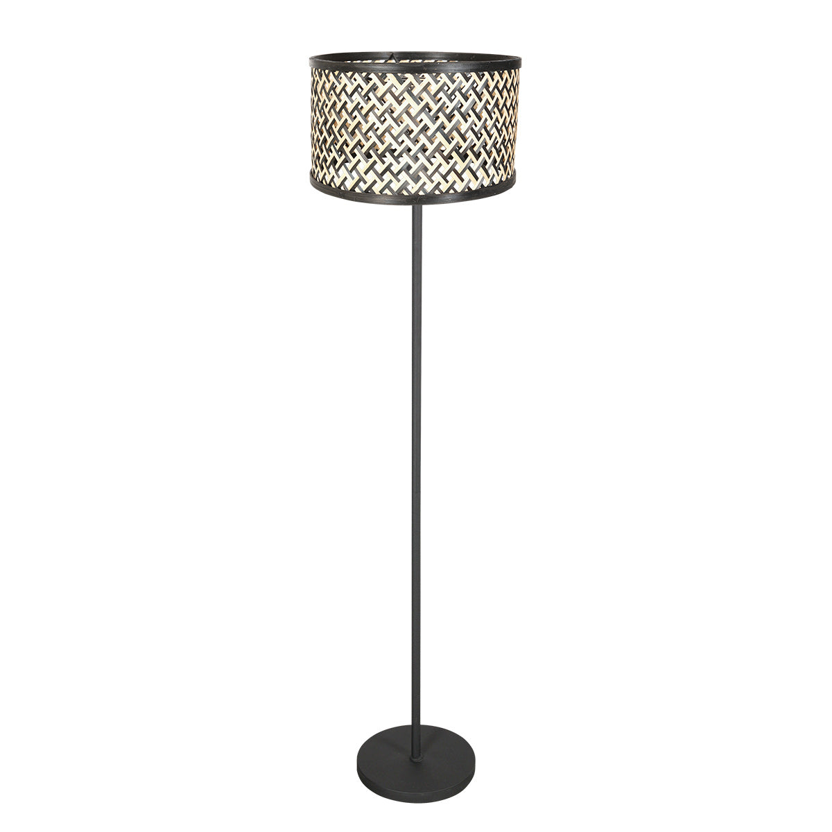 Vloerlamp noor 4438zw – zwart armatuur met bamboe kap naturel/zwart