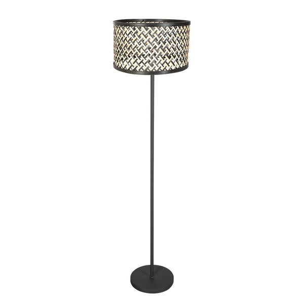Vloerlamp noor 4438zw – zwart armatuur met bamboe kap naturel/zwart