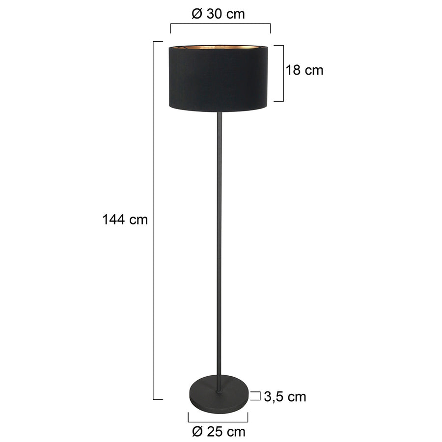 Vloerlamp noor 4440zw – zwart armatuur met kurk kap