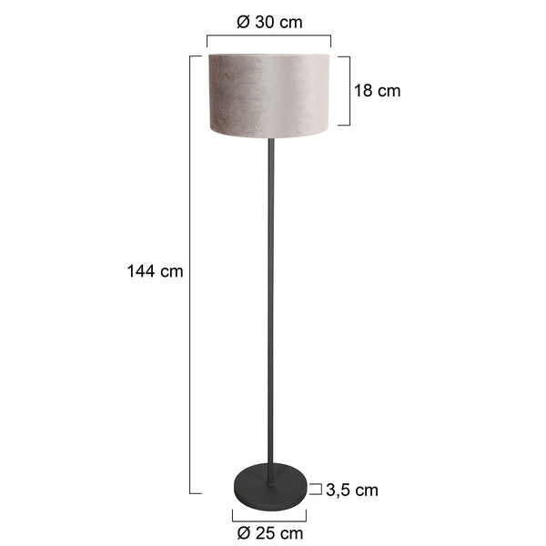 Vloerlamp noor 4441zw – mat zwart met grijze velours kap